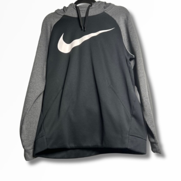 Nike Dri-Fit Hoodie Black Gray Pullover Sweatshirt Big Center Swoosh Men’s Large - Picture 1 of 6